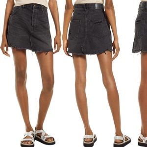 WE THE FREE | Brea Distressed Denim Button Fly Mini Skirt in Faded Black size 28
